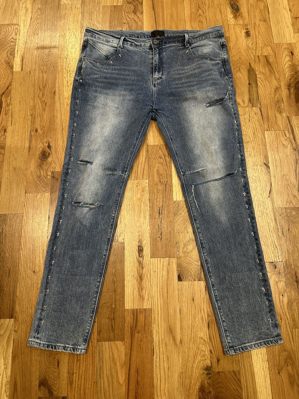 Rta Rta Side Crosses Dark Blue Denim Jeans Size 40 Size US 40 / EU 56 - 1 Thumbnail