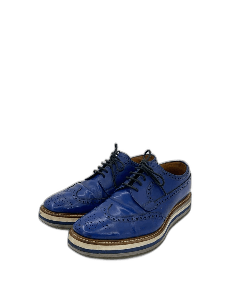 Prada Prada Size 43 Brogue Carved Blue Wedge Leather Shoes Size US 9.5 / EU 42-43 - 1 Thumbnail