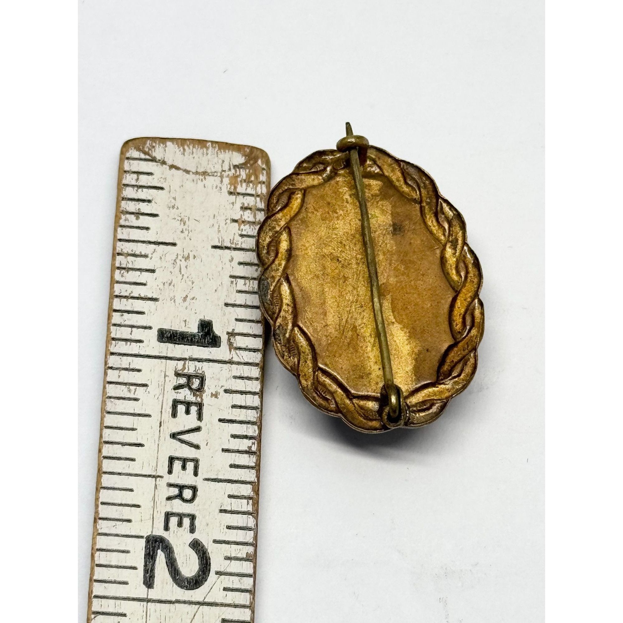 Vintage Estate brass speckled art glass brooch pin Size ONE SIZE - 5 Thumbnail