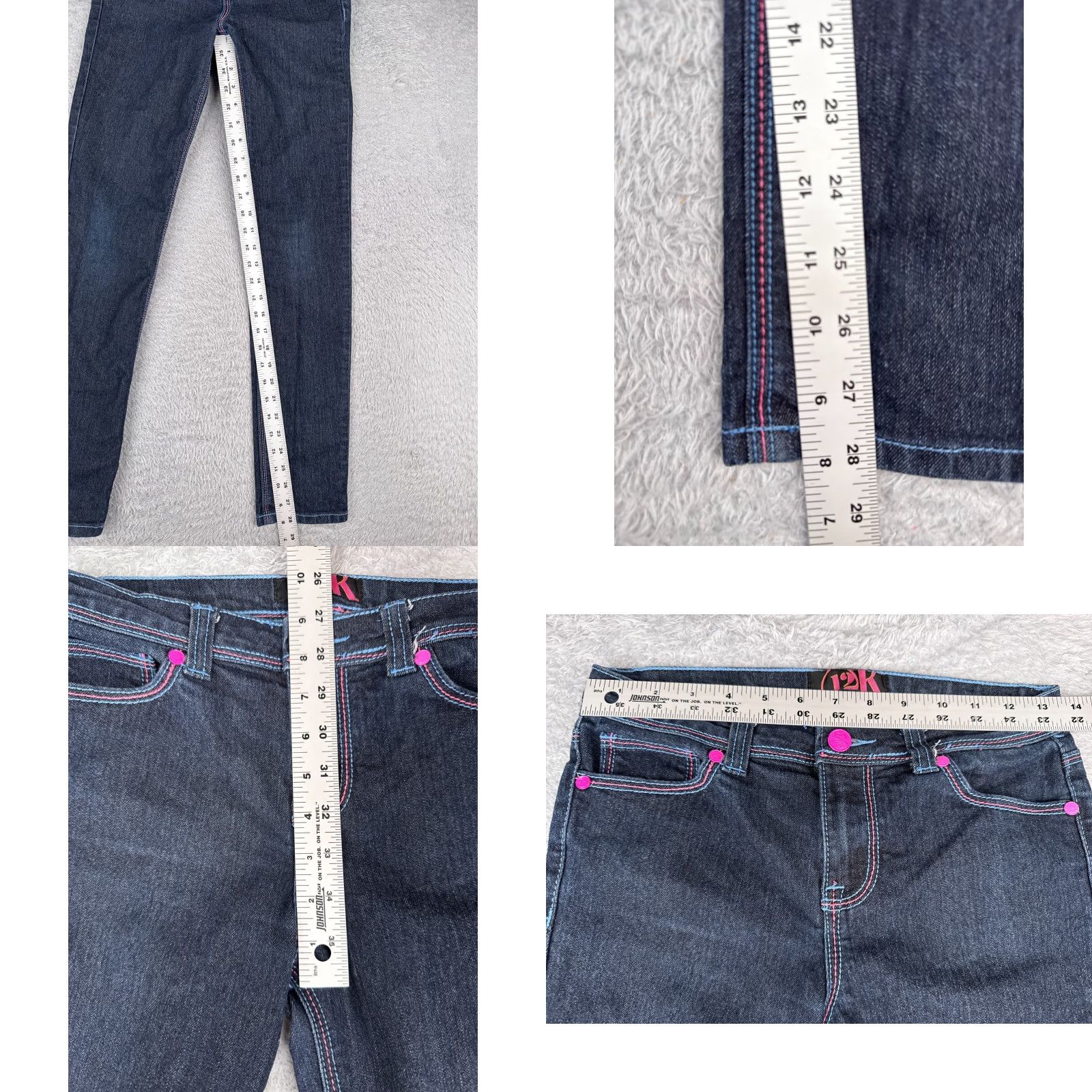 Vintage 12K Jeans Blue Denim 12K Juniors Jeans Skinny Mid Rise 27x29 Dark Wash Cotton Blend 16 Adult? (frames) Size 38" / US 16 / IT 52 - 8 Thumbnail