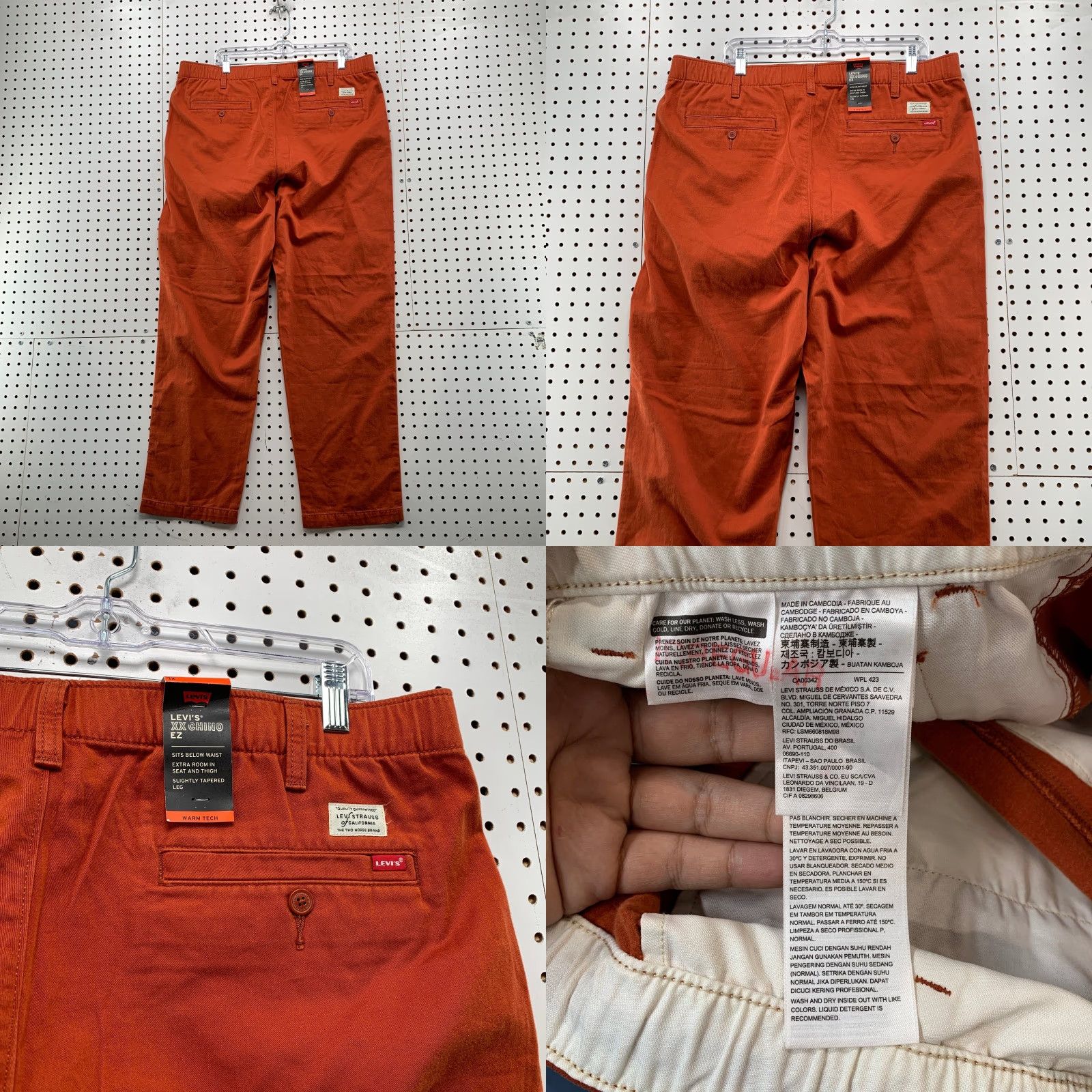 Levi's Chino Pants Mens XL Orange Relaxed Fit Warm Tech XX Chino