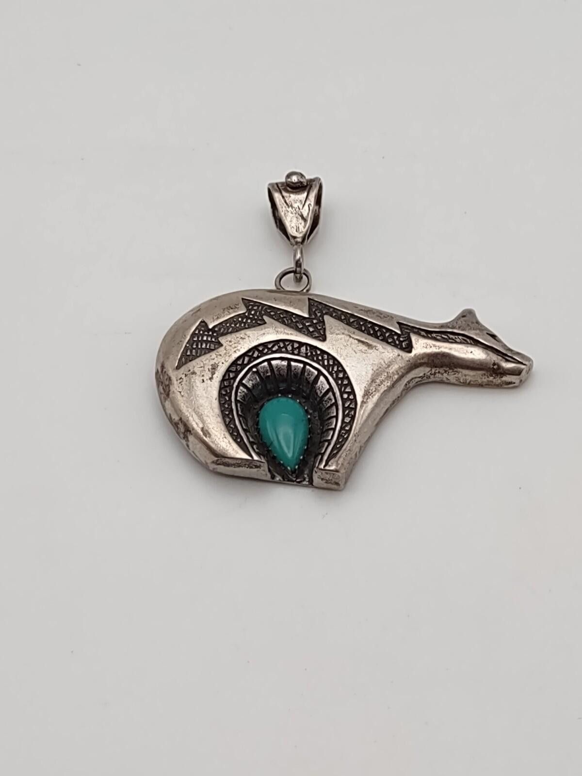 The Unbranded Brand Navajo Sterling Silver Turquoise Heartline Spirit Bear 25g Size ONE SIZE - 1 Thumbnail