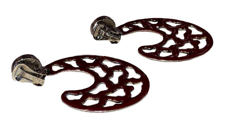 Oscar De La Renta Oscar de la Renta Pink Enamel Cut Out Drop Hoop Earrings Size ONE SIZE - 5 Thumbnail