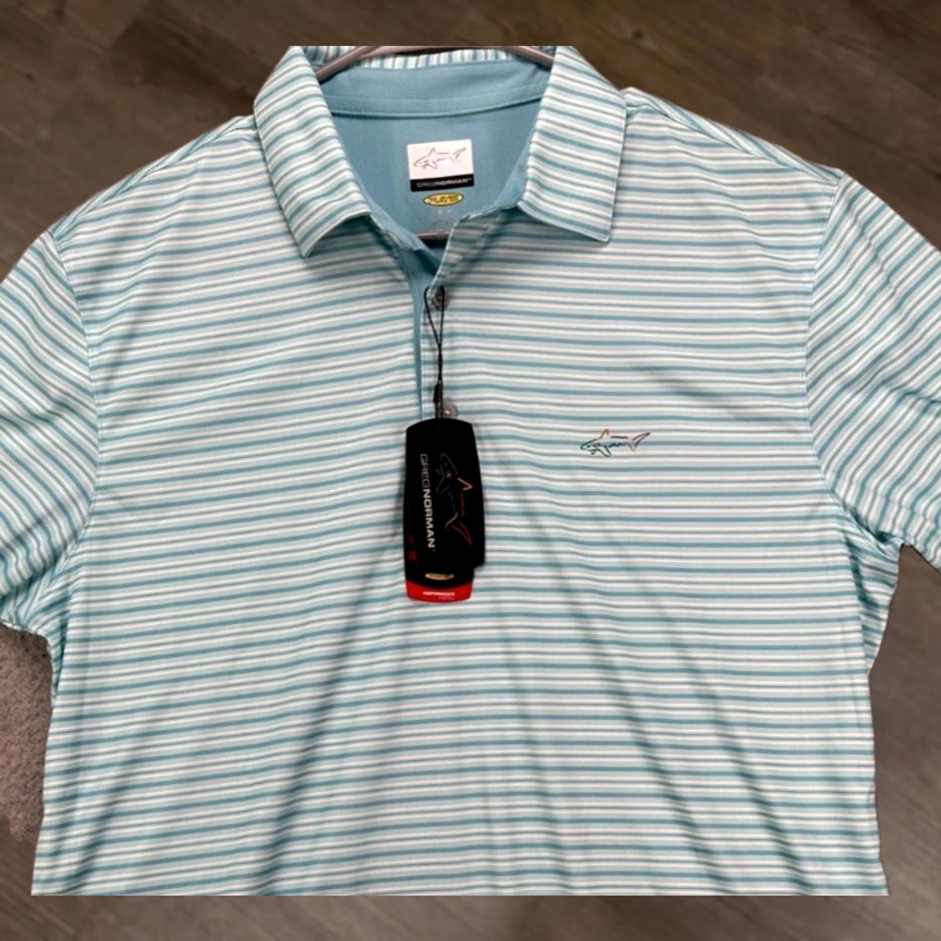 Vintage Greg Norman Shirt Mens Medium Play Dry Blue Balance Stripe Polo Short Sleeve Golf Rugby NEW Size US M / EU 48-50 / 2 - 1 Thumbnail