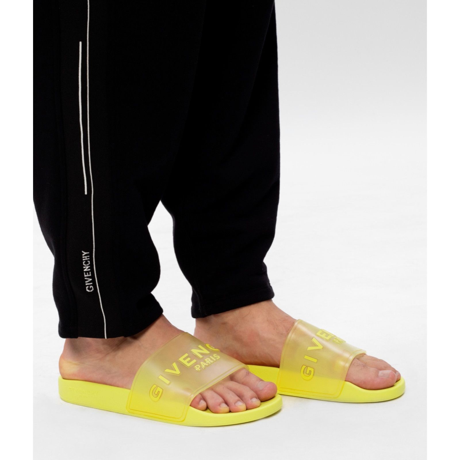 Givenchy Mens Pool Flat Fluo Neon Yellow PVC Rubber Sandal