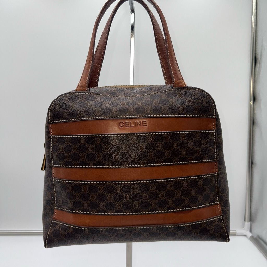 image of Celine Macadam Domed Handle Bag in Brown, Women's