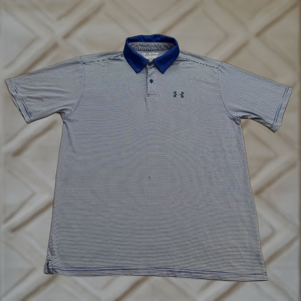Under Armour Under Armour Shirt Polo The Performance Mens XL Blue Striped Loose Fit Golf Prep Size US XL / EU 56 / 4 - 1 Thumbnail