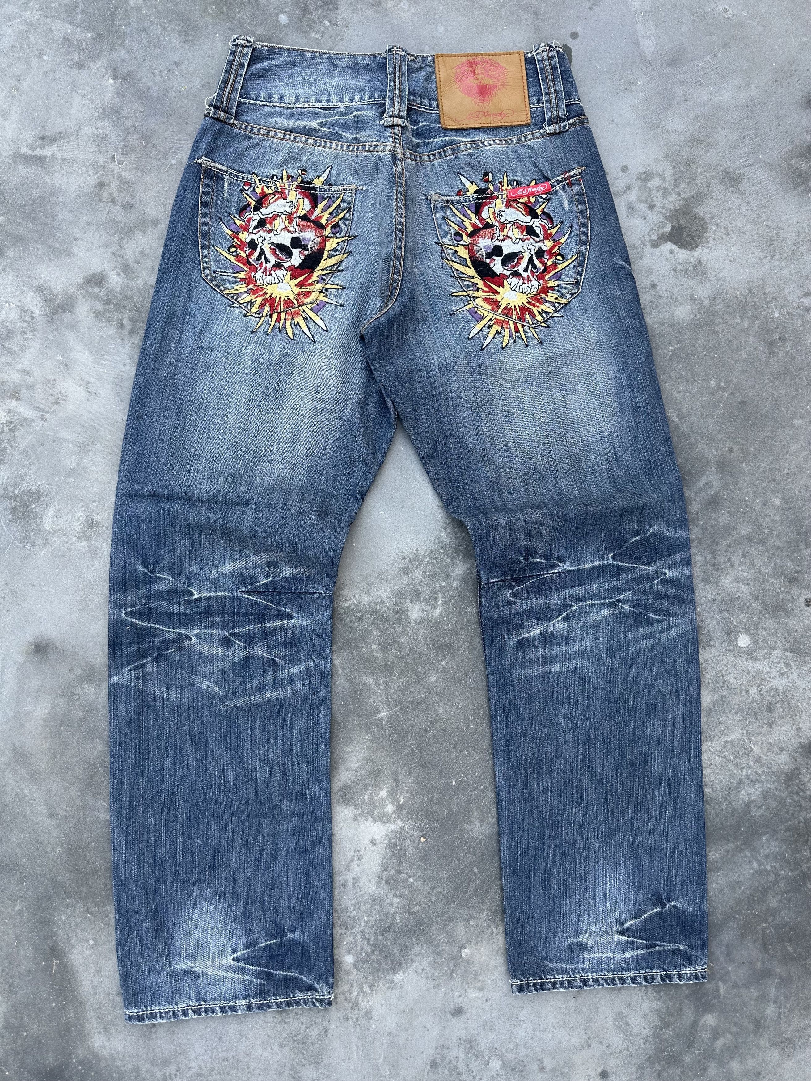 Ed Hardy Ed Hardy Skull Embroidered Denim Jeans Size US 32 / EU 48 - 2 Thumbnail