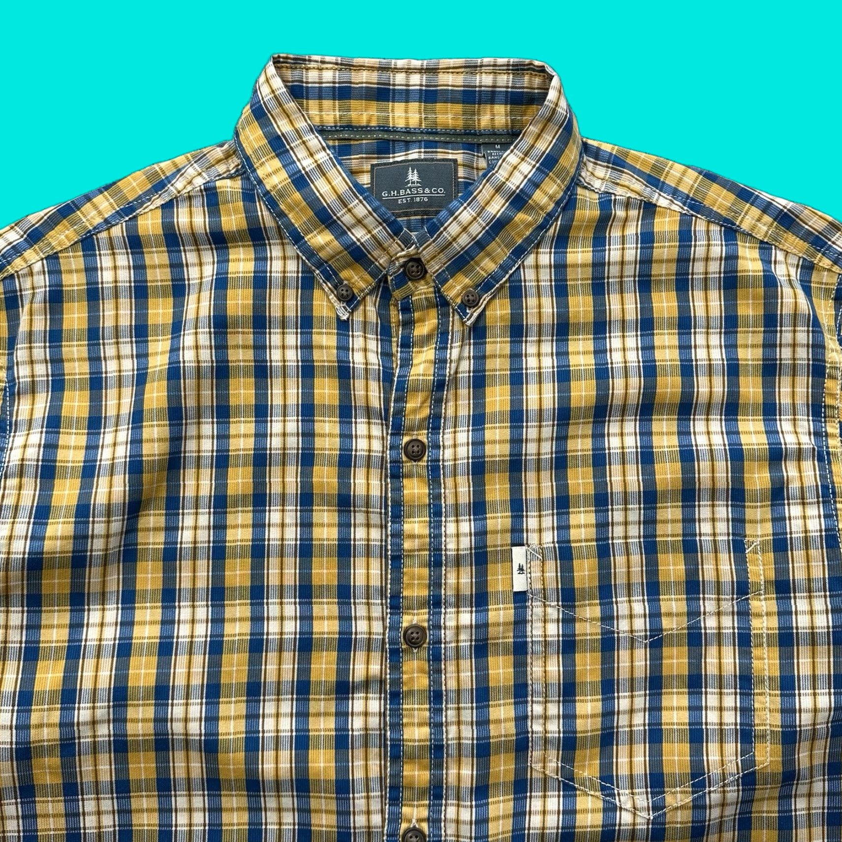 Vintage G.H. Bass & Co. Button-Down Shirt Mens M Plaid Yellow Cotton, Polyester Corded Poplin Button-Up Shirt Mens M Yellow Plaid Size US M / EU 48-50 / 2 - 1 Thumbnail