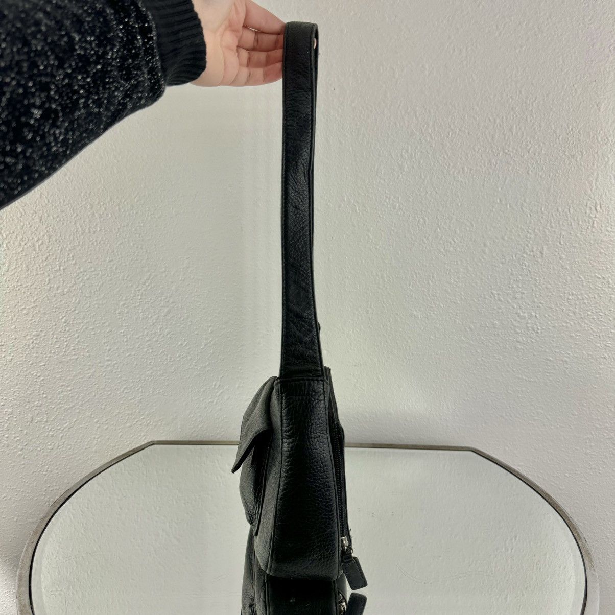 Fossil FOSSIL Vintage 90s Y2K Black Leather Edgy Shoulder Bag Purse Size ONE SIZE - 5 Thumbnail