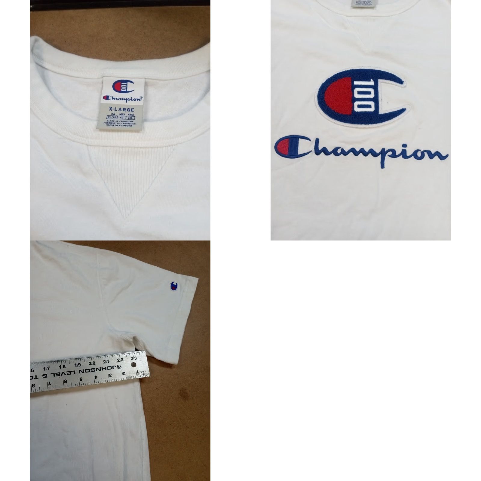 Champion VINTAGE Champion XL Embroidered SS T-Shirt Men White Cotton Crew Neck Short Sleeve 90s Sports Easy Care Breathing All Seasons Size US XL / EU 56 / 4 - 8 Thumbnail