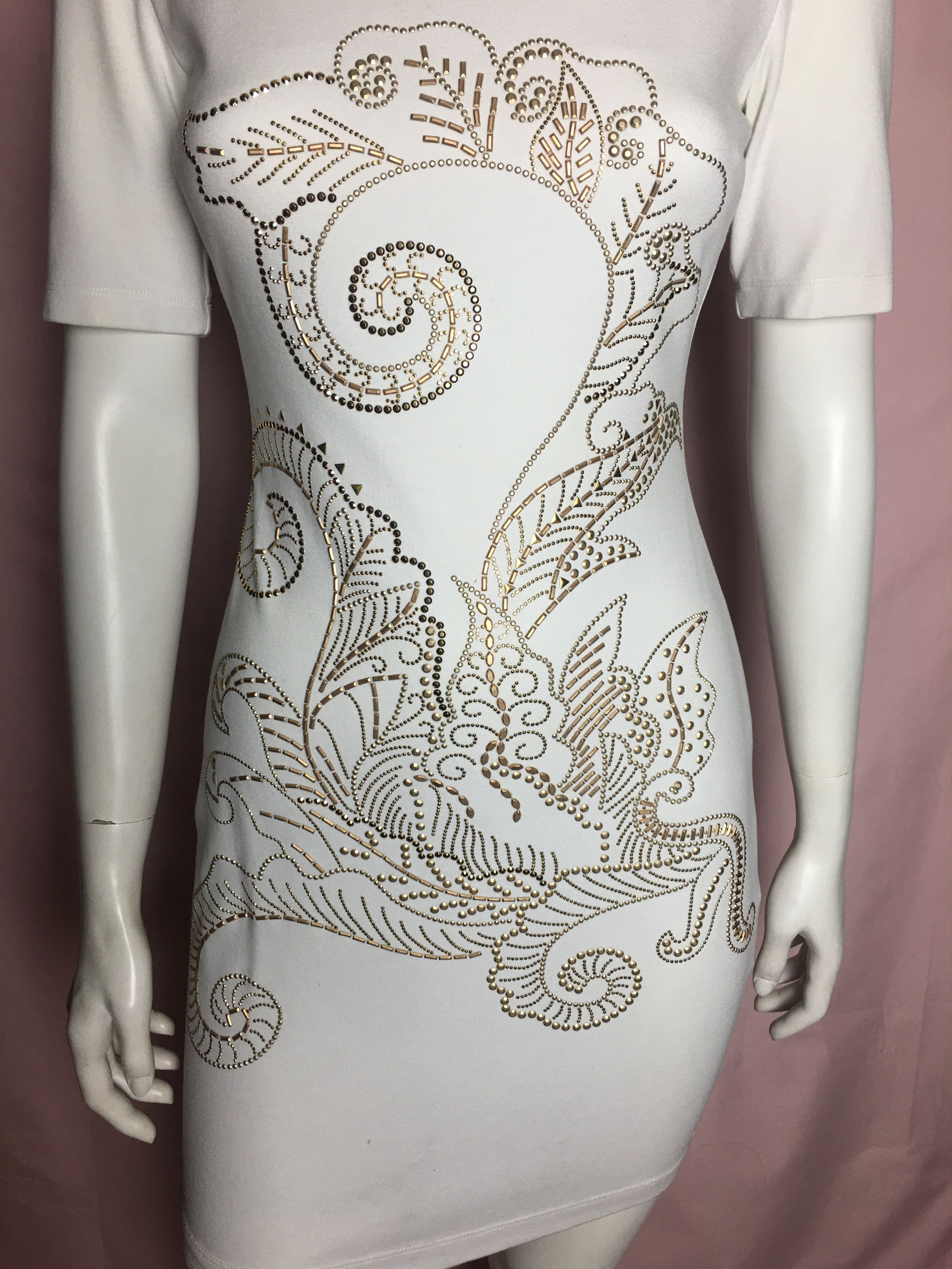 Versace Versace Jeans White Baroque Studded Paisley Dress Size S / US 4 / IT 40 - 2 Thumbnail