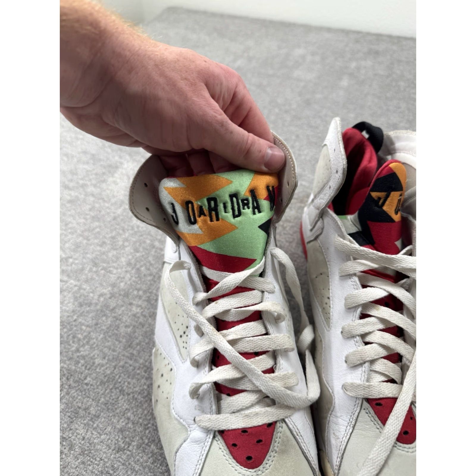 Jordan Brand Air Jordan 7 Retro White Red-Lght Slvr-Trmln Blanc Argent Clair Tourmaline 11.5 Men Sneaker Size US 12 / EU 45 - 7 Thumbnail