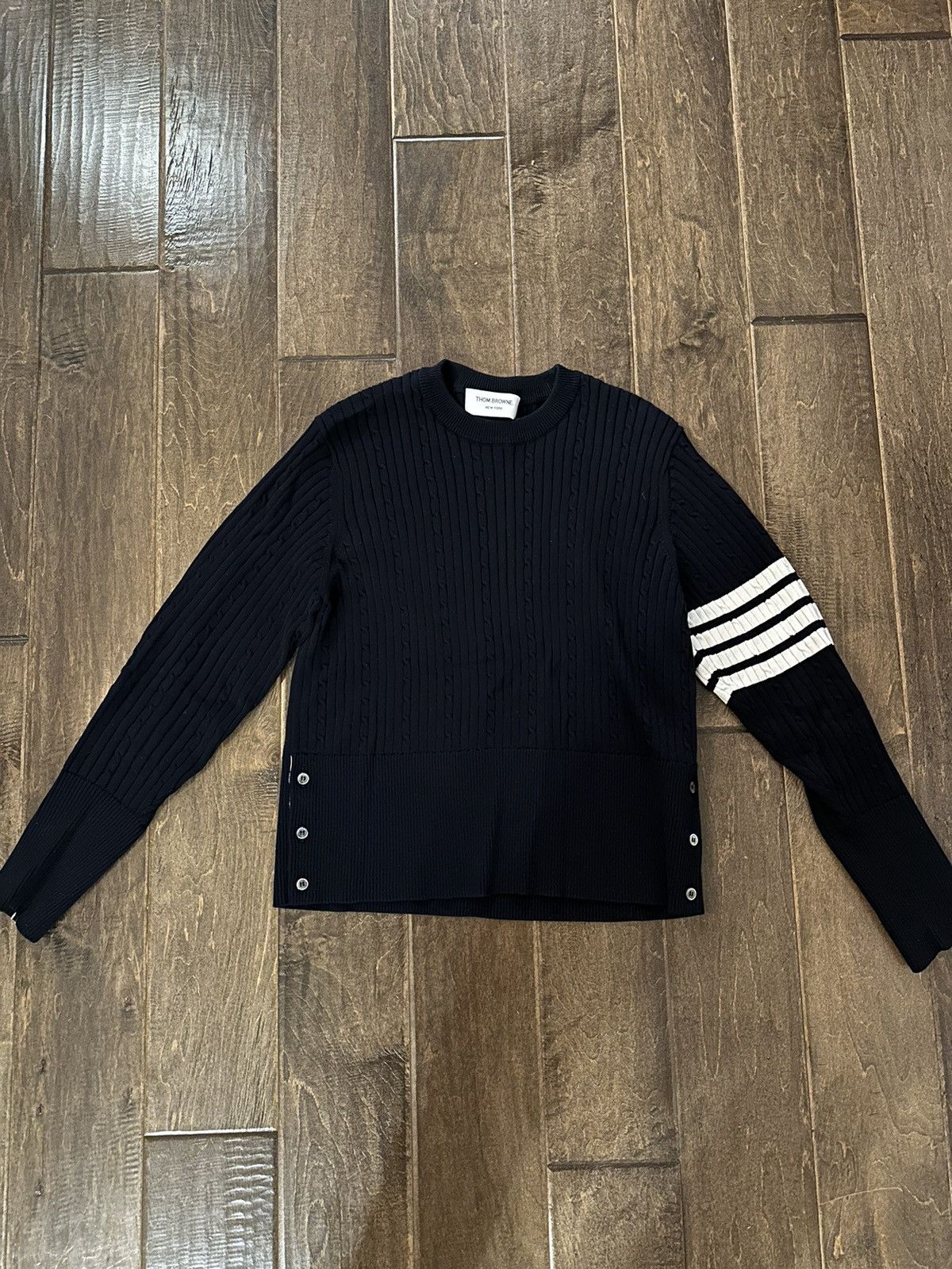 Thom Browne NAVY BABY CABLE RIB COTTON 4-BAR CREWNECK Size US S / EU 44-46 / 1 - 4 Thumbnail