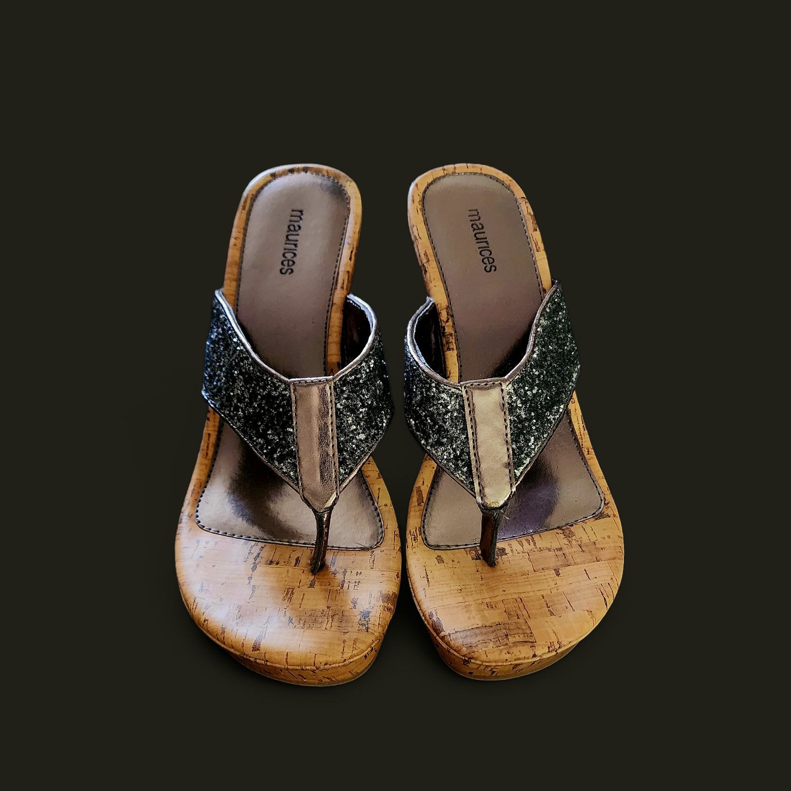 Maurice Lacroix Maurices wedge gunmetal gray glitter leather sandals size 11 Size US 11 / IT 41 - 2 Thumbnail
