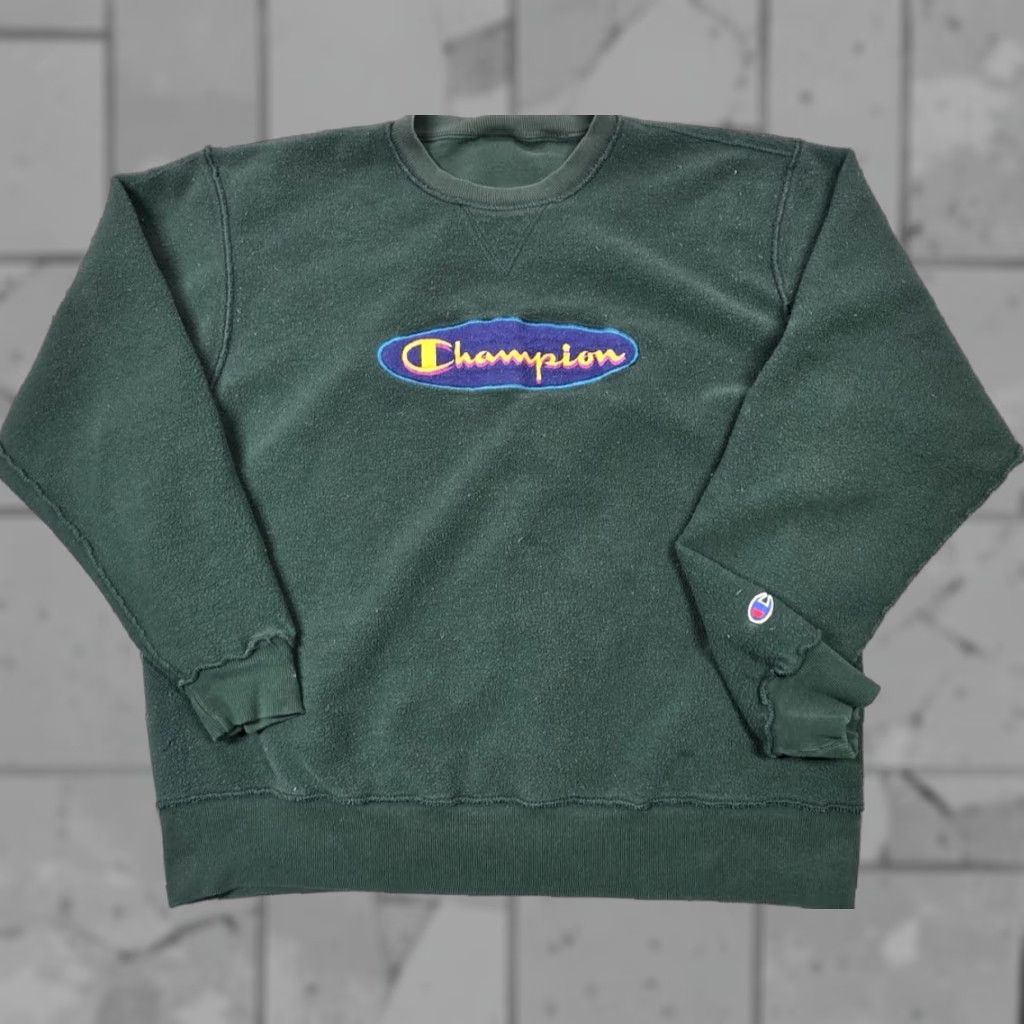 Champion VTG 90S INSIDE OUT CHAMPION CREWNECK SWEATSHIRT GREEN PURPLE EMBROIDERED XL RARE Mens Sweatshirt Champion Crewneck Size US XL / EU 56 / 4 - 1 Thumbnail