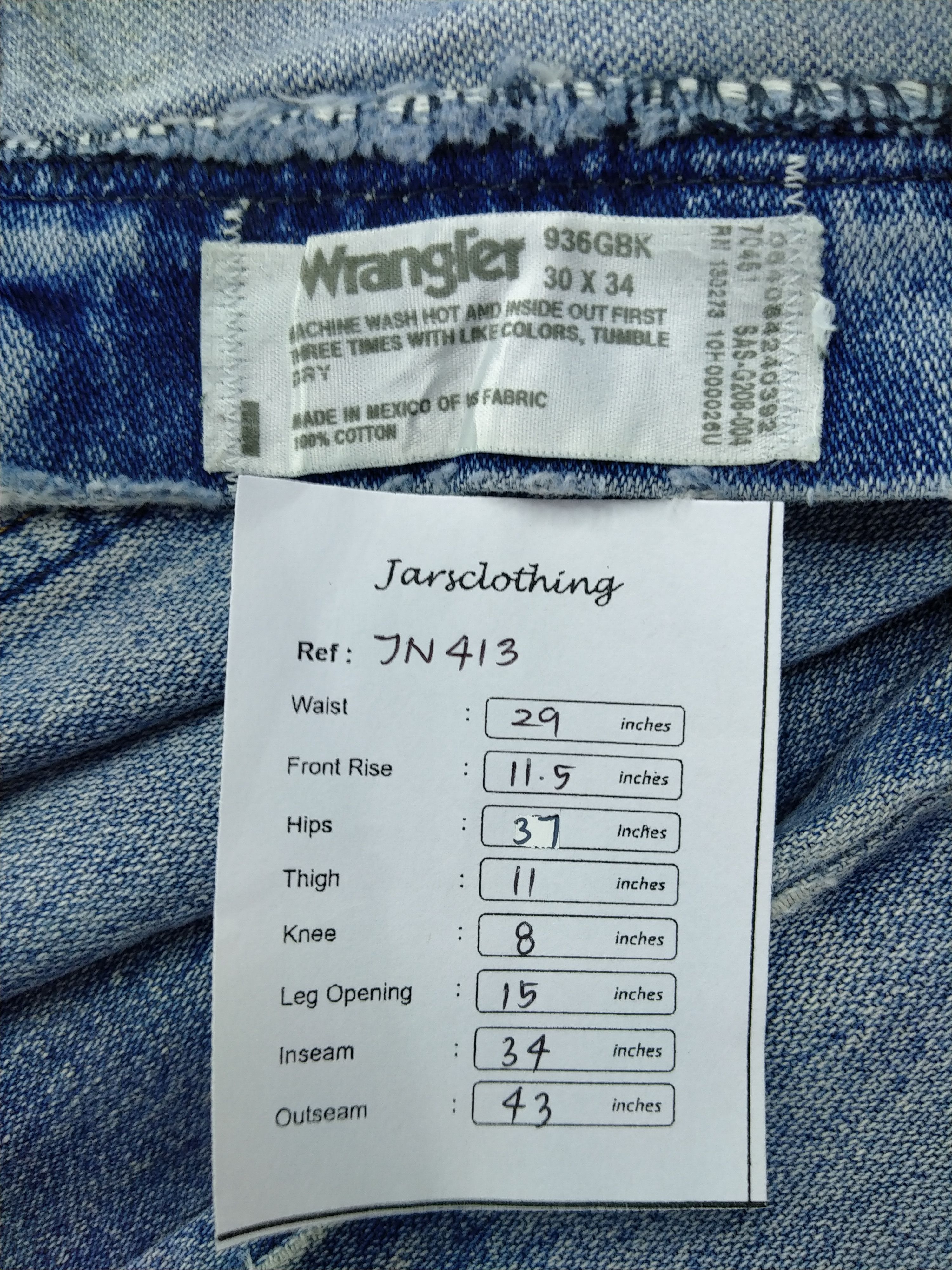 Japanese Brand Vintage Wrangler Distressed Blue Denim 29x34 -JN413 Size US 29 - 11 Thumbnail