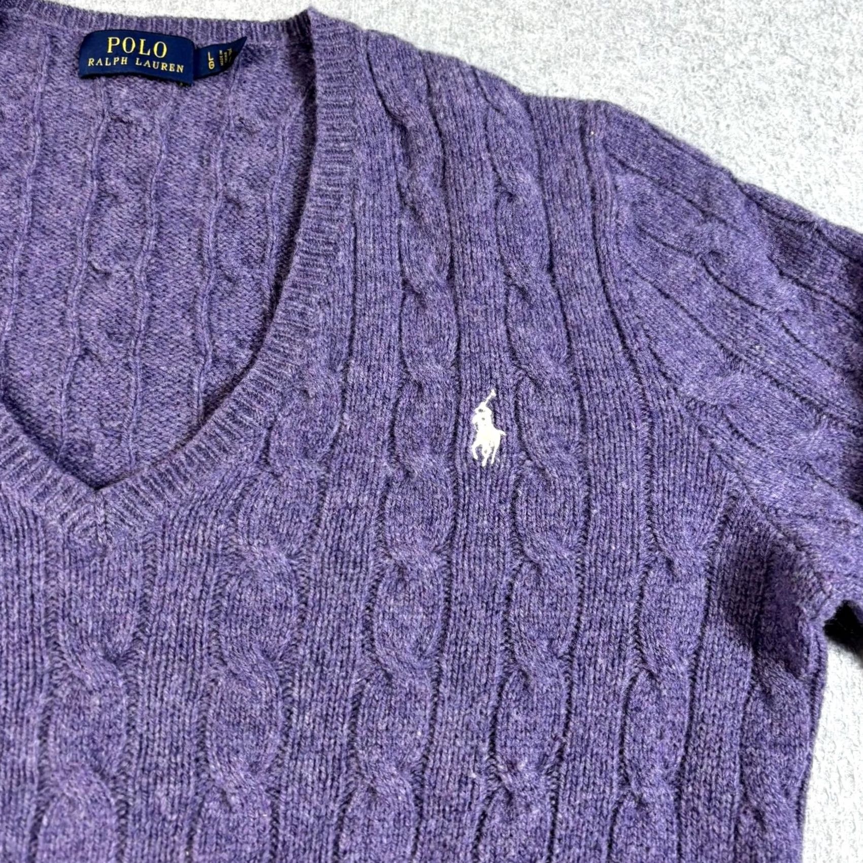 Polo Ralph Lauren Polo Ralph Lauren Sweater Woman Large Purple Wool Cashmere V-Neck Cable Knit Logo Pullover Winter Casual Size L / US 10 / IT 46 - 7 Thumbnail