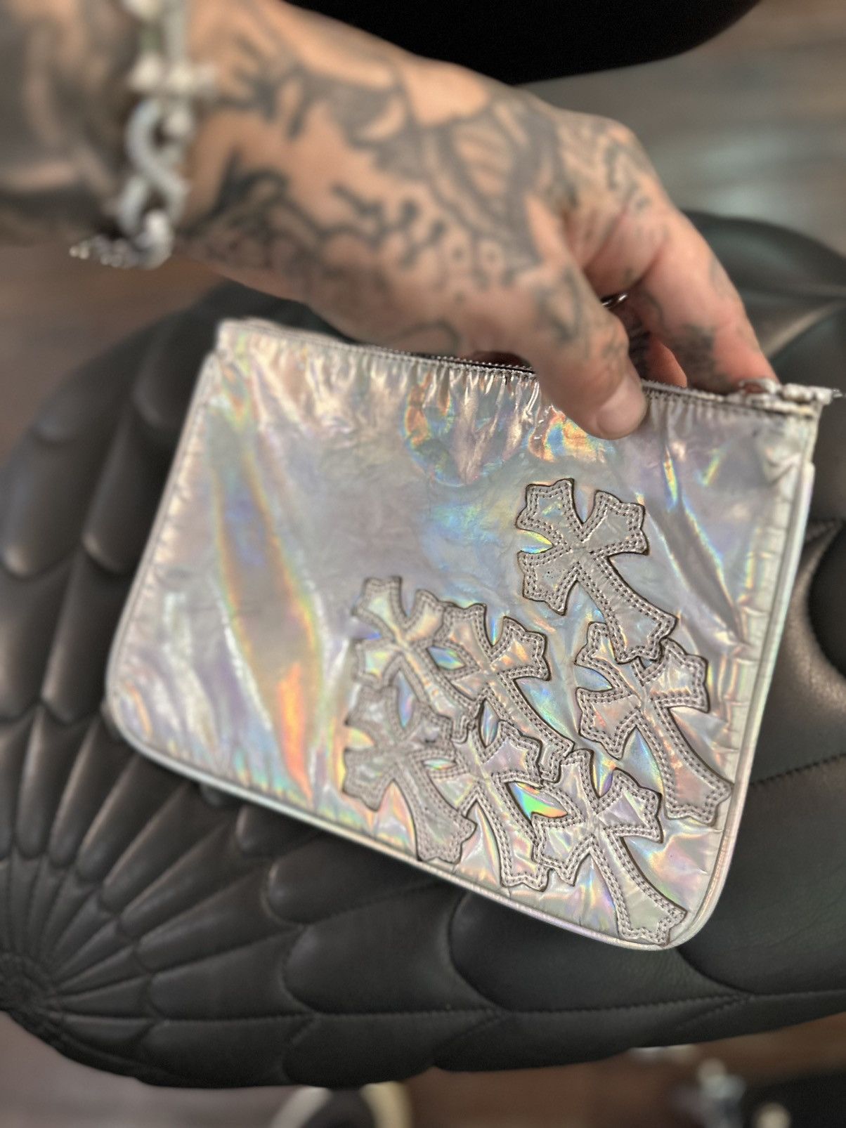 Chrome Hearts Chrome Hearts METALLIC ACID LEATHER CROSS PATCH WALLET BAG Size ONE SIZE - 5 Thumbnail