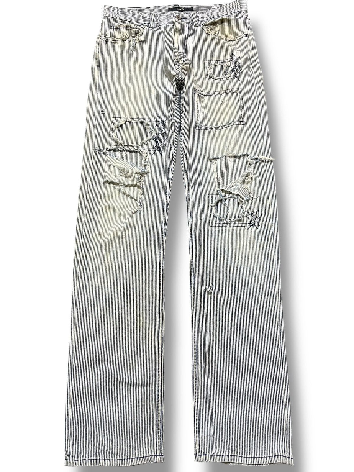Beams Japan Vintage Beams Hickory Stripe Distressed Denim Size US 30 / EU 46 - 1 Thumbnail