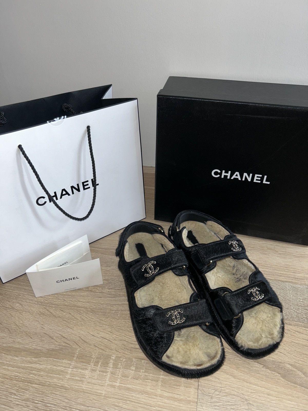 image of Chanel Calf Hair Sandals Black 38 2023, Women's (Size 7)