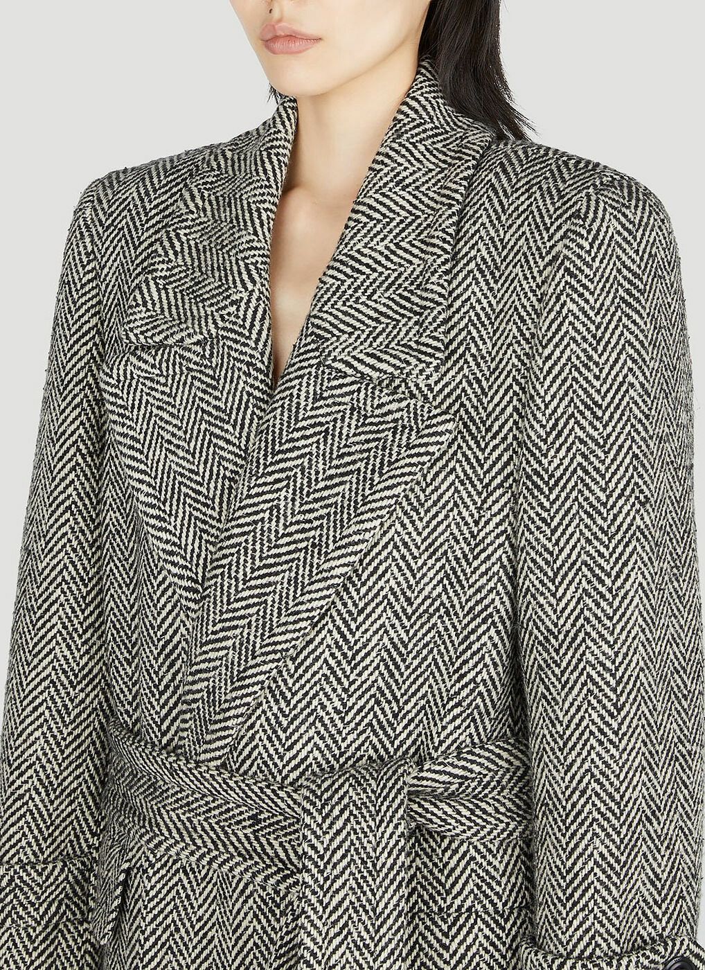 Saint Laurent Paris × Yves Saint Laurent Saint Laurent Chevron Double Breasted Coat in Black Size S / US 4 / IT 40 - 4 Thumbnail