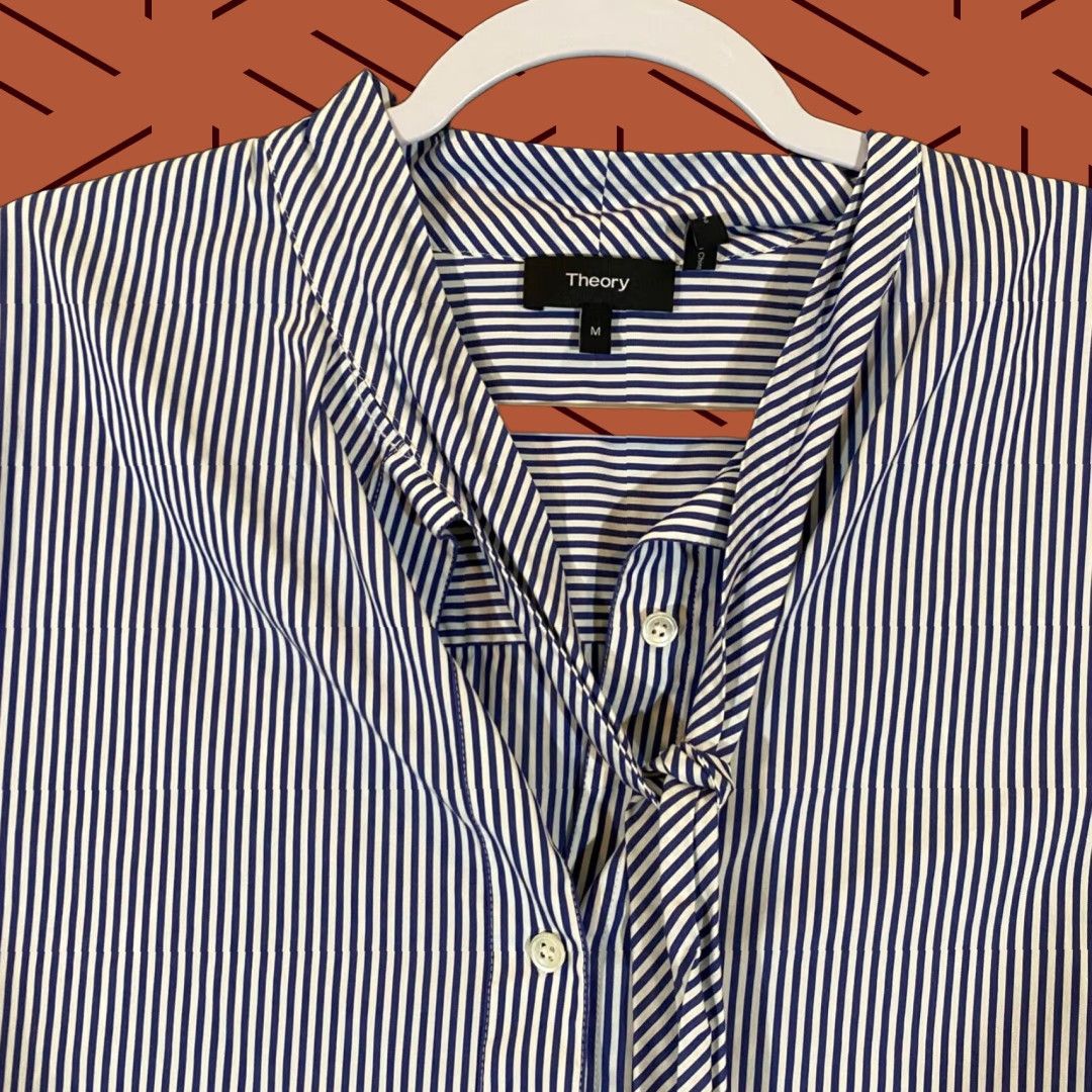 Theory THEORY Weekender Tie-Neck Button Up Long Sleeve Franklin Stripe Shirt Womens M Size M / US 6-8 / IT 42-44 - 1 Thumbnail