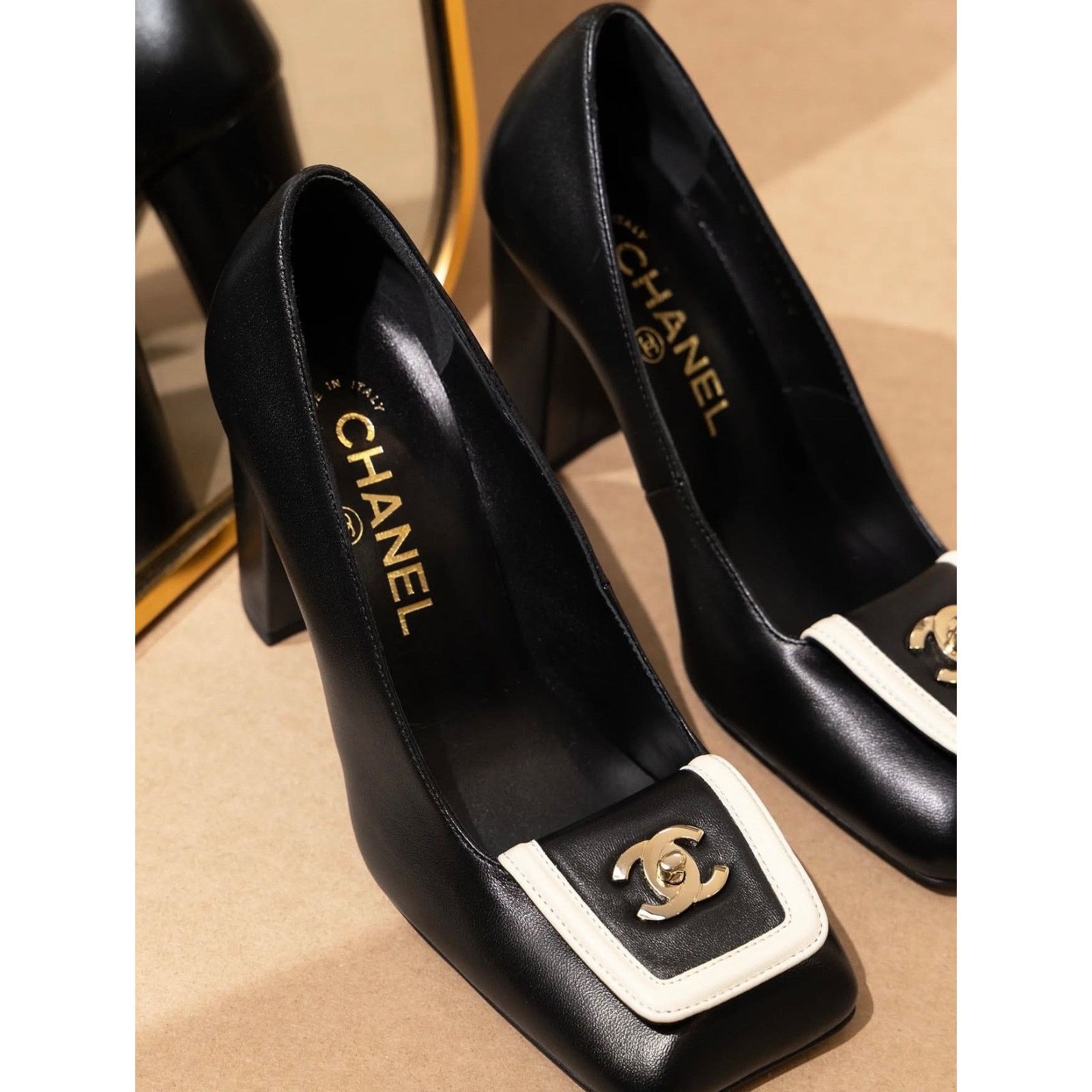 Chanel Chanel 26S Black White Square Toe Block Heel Pump 41 Size US 11 / IT 41 - 4 Thumbnail