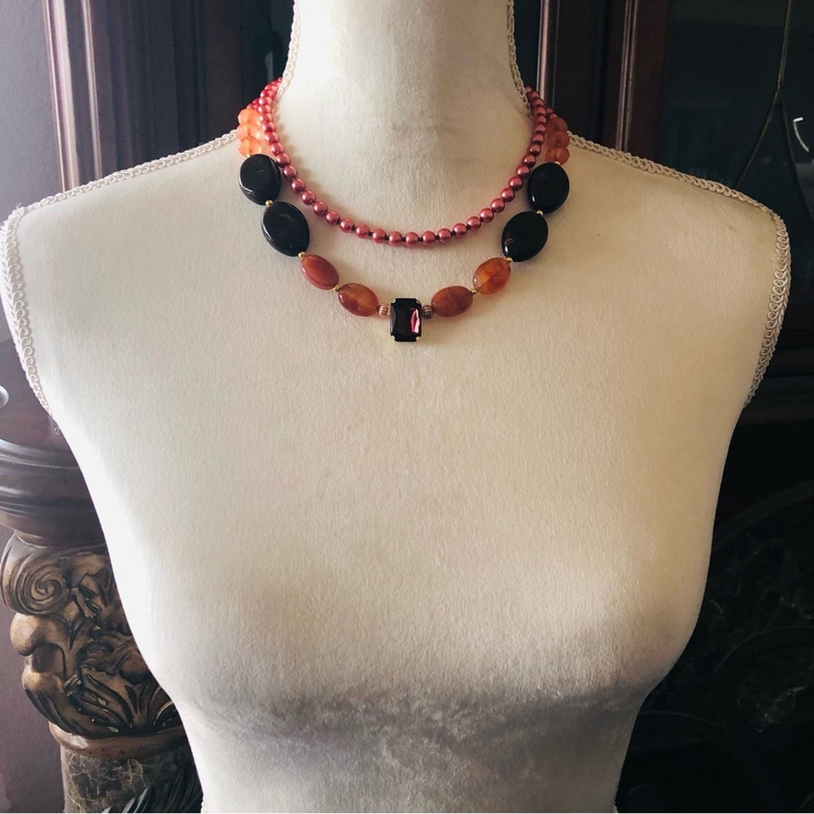 Handmade Handcrafted repurpose double strand carnelian necklac Size ONE SIZE - 5 Thumbnail