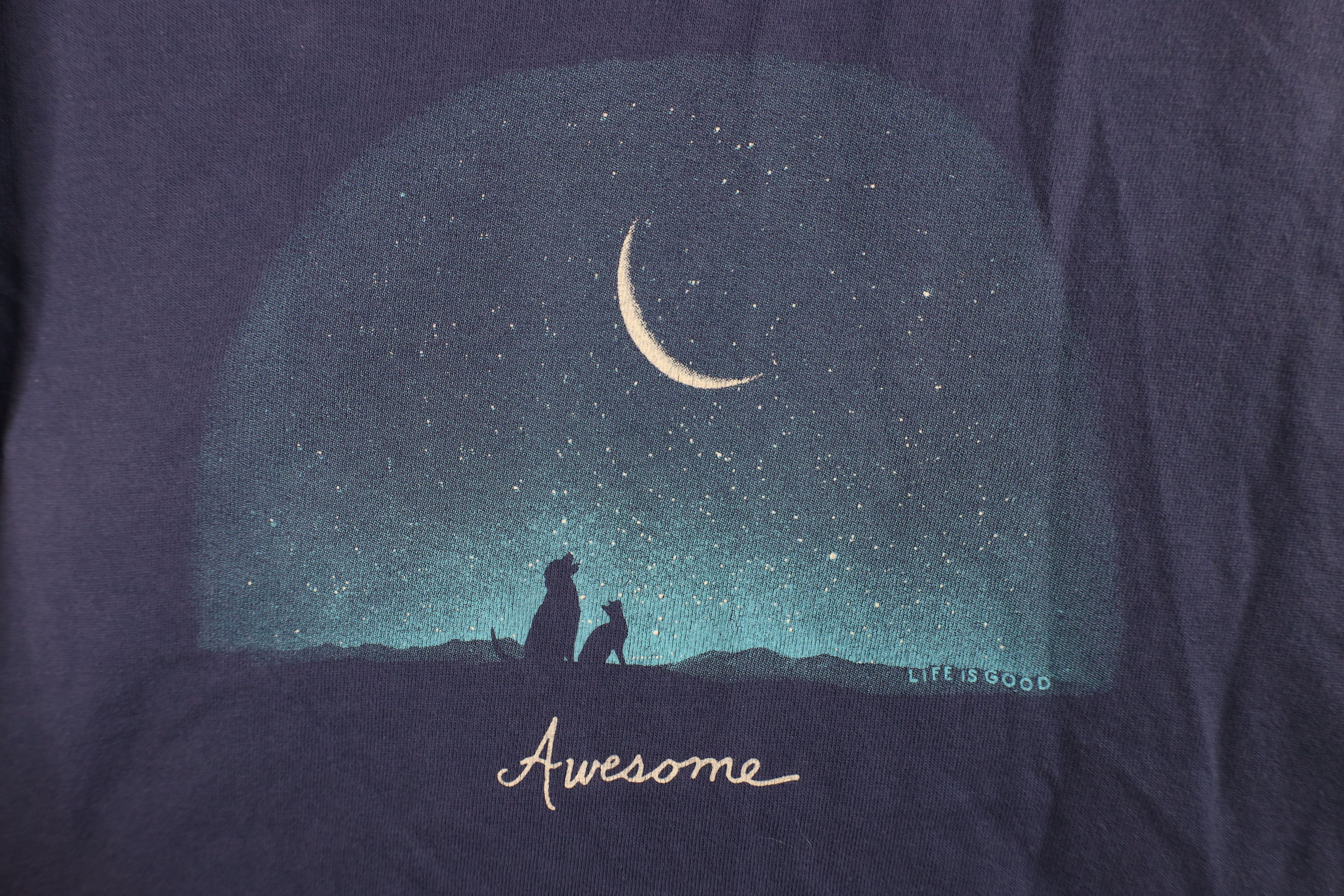 Life is Good Life Is Good Awesome Moon Dog Cat Long Sleeve T-Shirt Blue Size M / US 6-8 / IT 42-44 - 4 Thumbnail