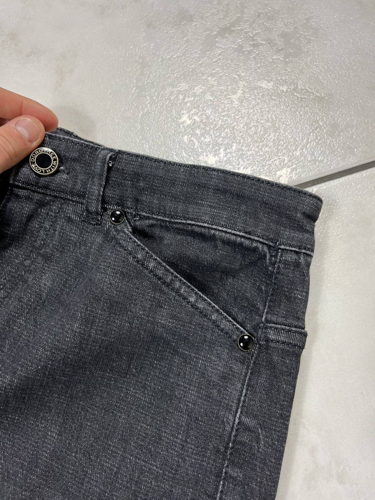 DOROTHEE SCHUMACHER × Designer Dorothee Schumacher flared dark goth denim jeans pants baggy Size 26" / US 2 / IT 38 - 12 Thumbnail