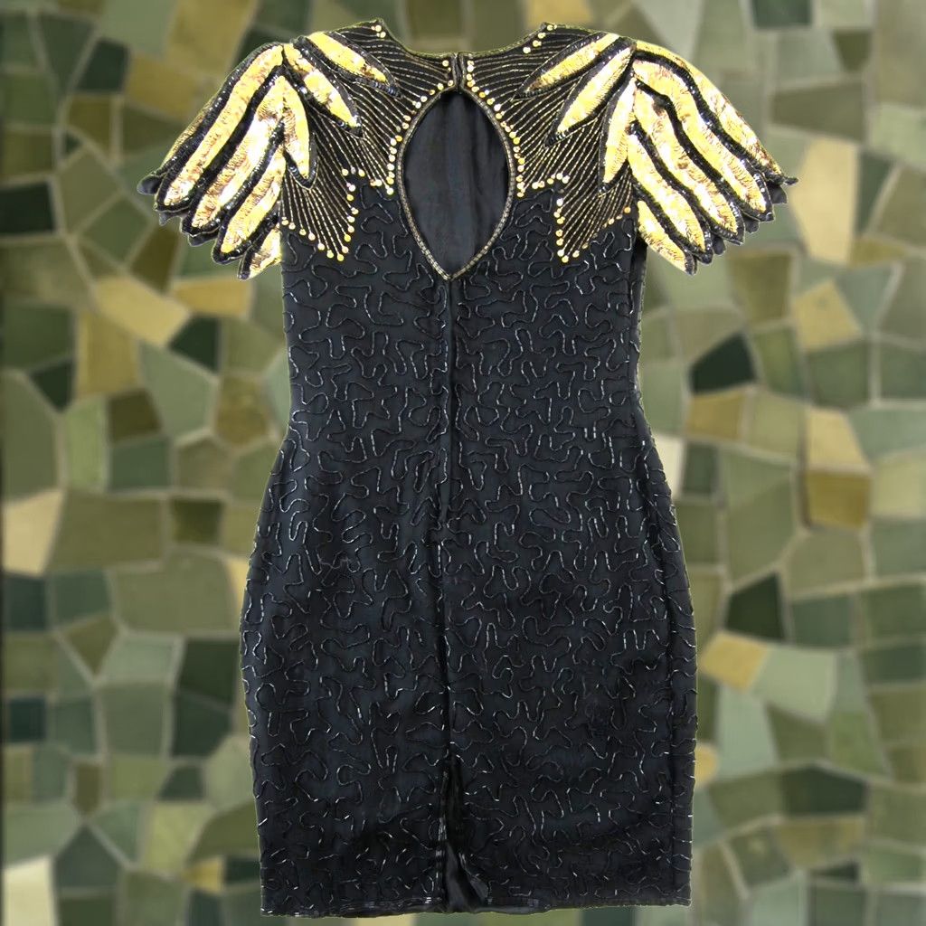 gianni bini black and gold sequin dress Vintage Sparkle Beaded Sheath Tank Cocktail Party Size XS SHOP/DRESSES/GOWNS