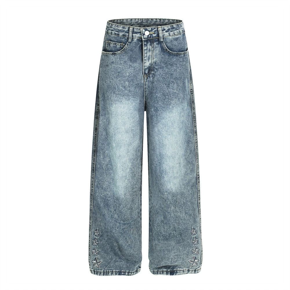 Jean Street men's distressed star embroidered straight jeans Size US 32 / EU 48 - 2 Thumbnail