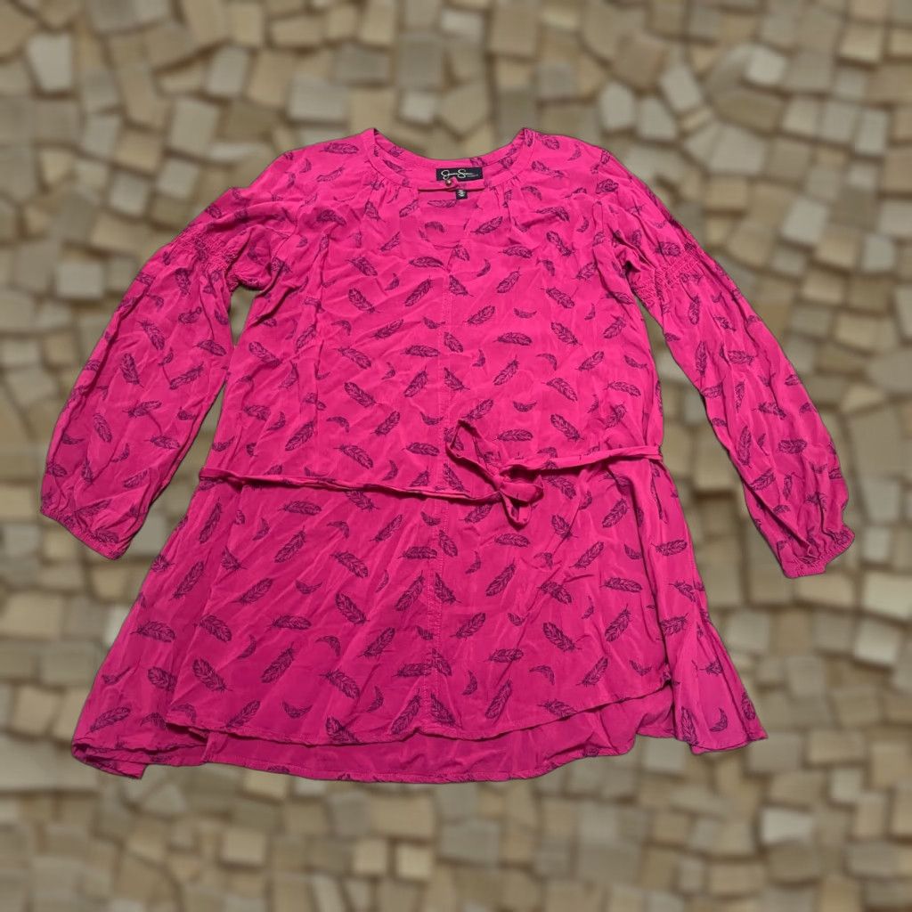 Jessica Simpson Jessica Simpson Dress Women's Small Pink Black Feathers Long Sleeve A-Line Casual Modern - Mens? Size S / US 4 / IT 40 - 1 Thumbnail