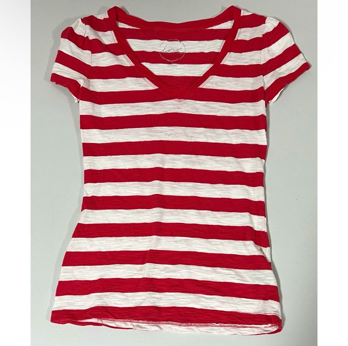 I.N.C INC Red White Striped V-Neck Shirt Top Blouse Tee Size S 🤍❤️✨ Size S / US 4 / IT 40 - 1 Thumbnail