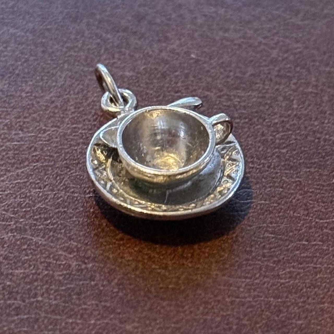 Designer Vintage Sterling Silver Teacup + Plate Pendant/Charm Size ONE SIZE - 3 Thumbnail