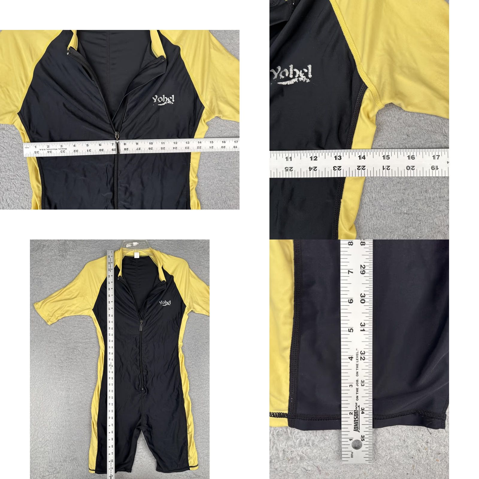 Swims Yob! UV Sun Suit Womens XL Black Yellow Colorblock Zip Short Sleeve Swim Surf Size 40" / US 18 - 8 Thumbnail