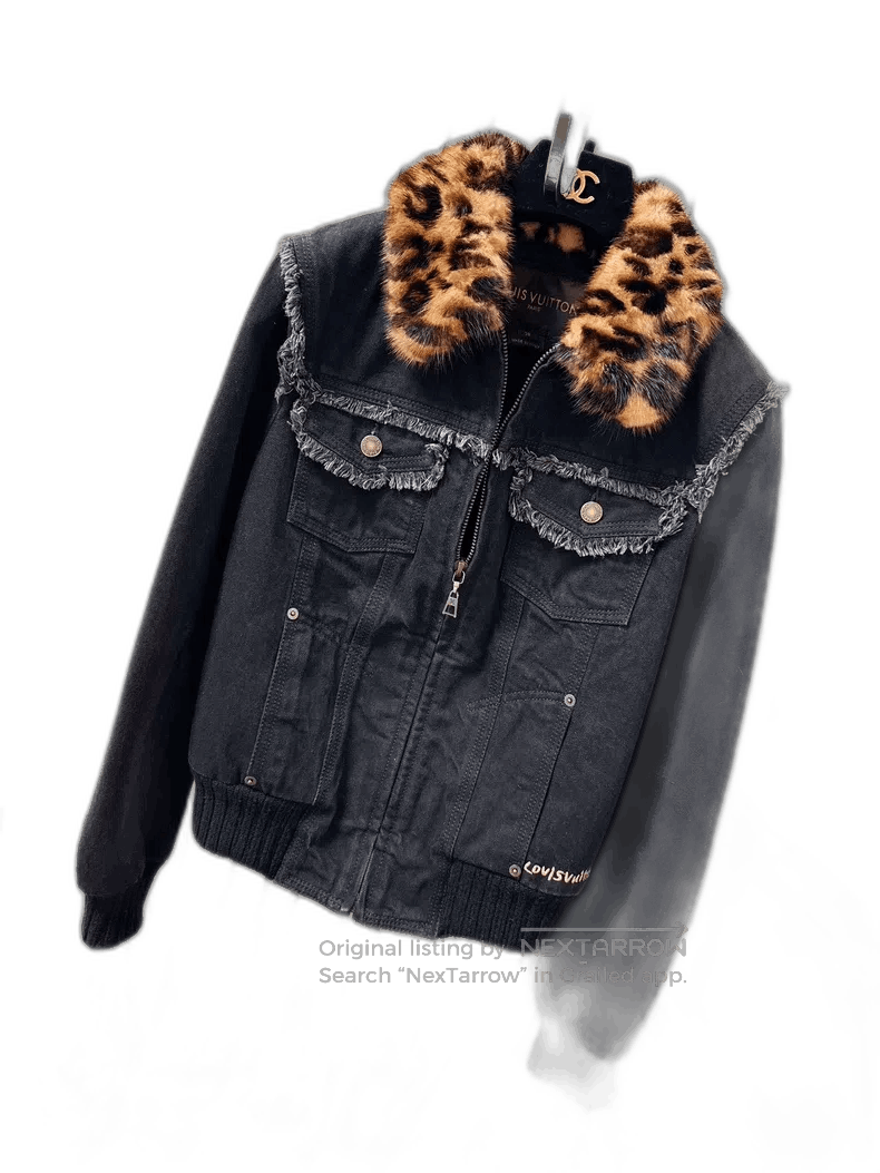 Louis Vuitton LV Leopard Print Denim Jacket with Fur Collar. Size US M / EU 48-50 / 2 - 1 Thumbnail
