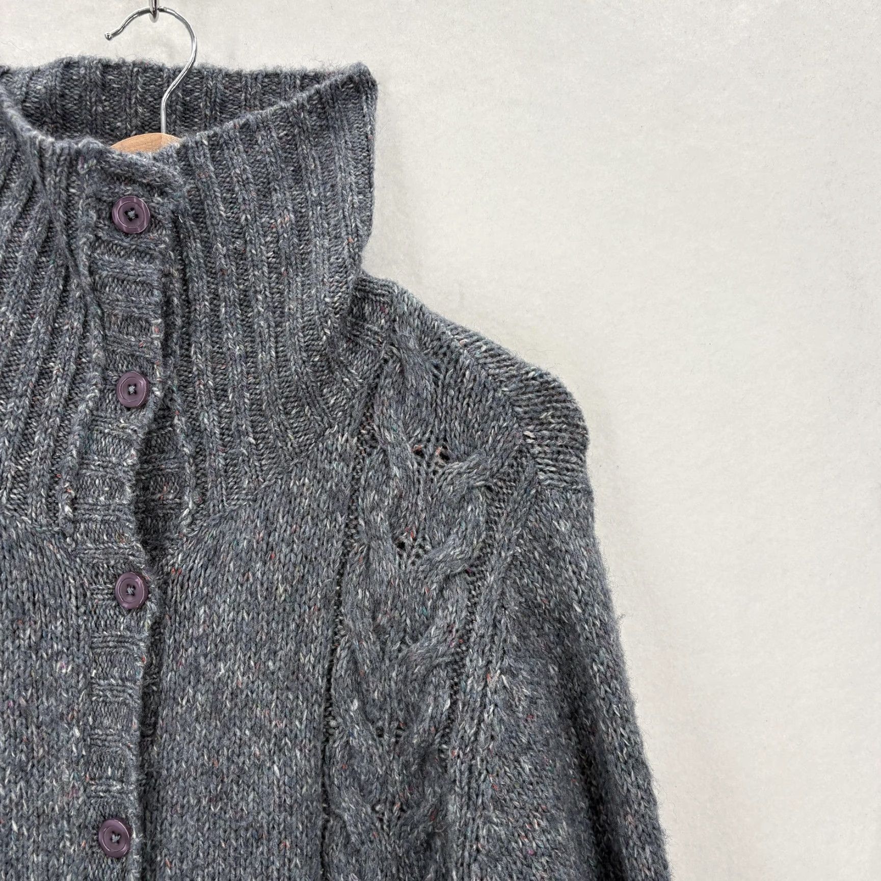 Vintage L.L.Bean Sweater Cardigan Womens Large Gray Wool Cable Knit Funnel Neck Cozy Size L / US 10 / IT 46 - 2 Thumbnail