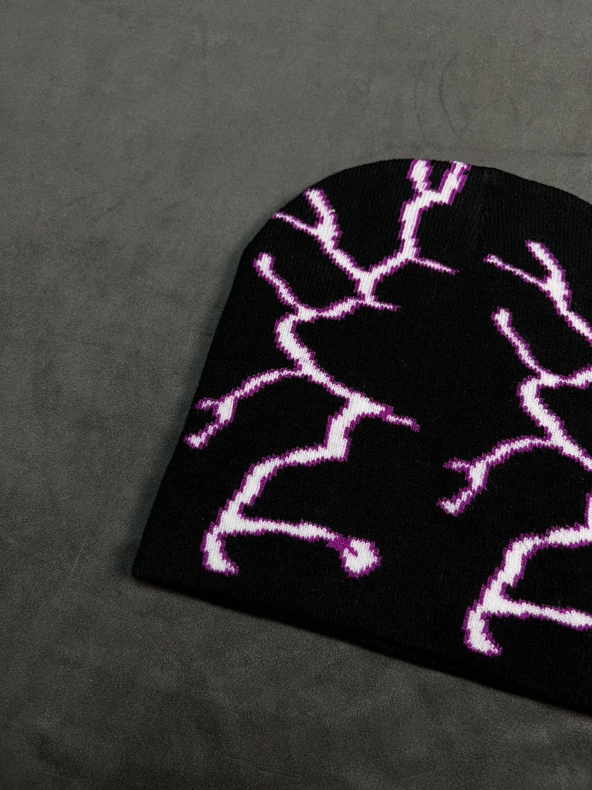 Japanese Brand Y2k Lightning Graphic Pattern Knitted No Cuff Black Beanie Size ONE SIZE - 2 Thumbnail