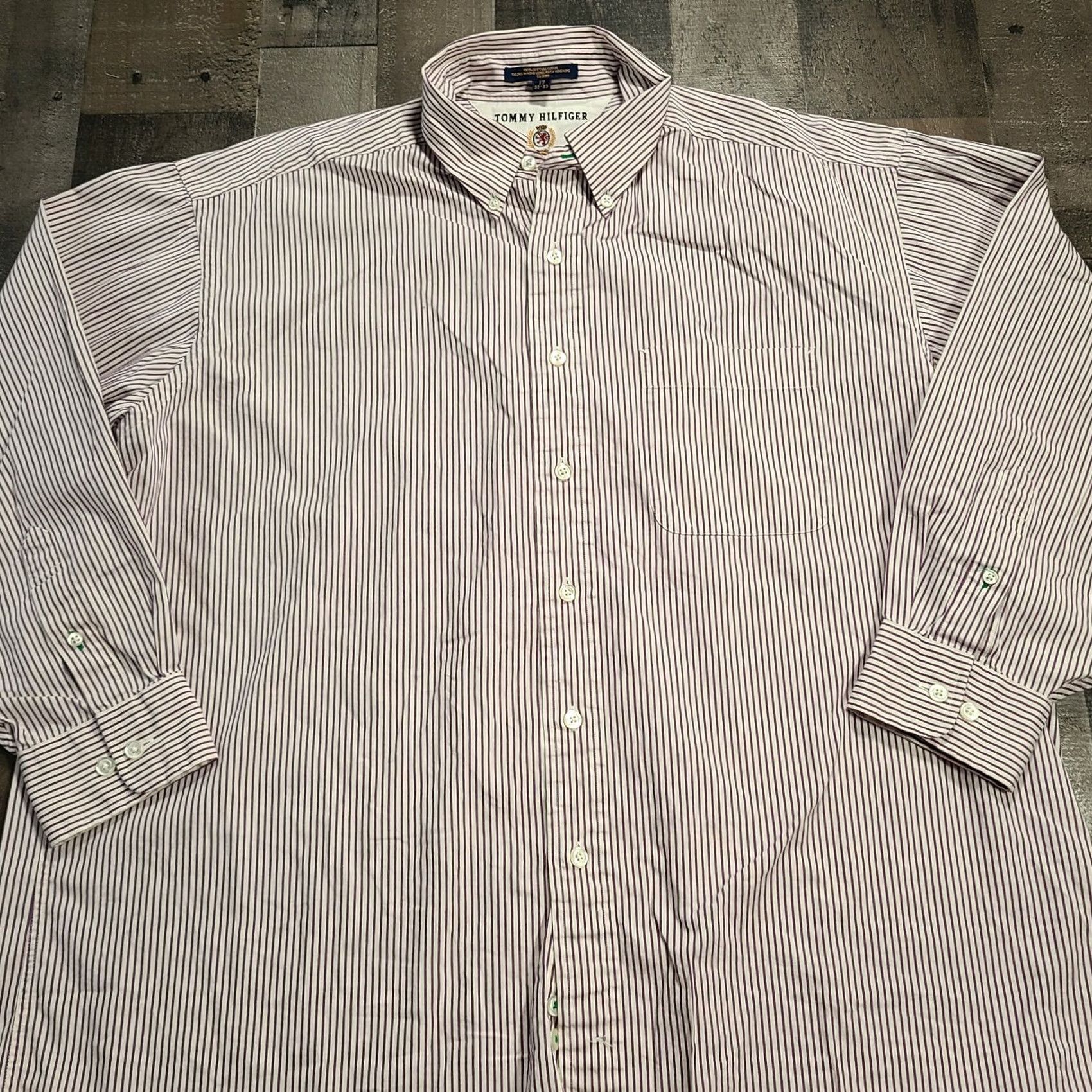 Tommy Hilfiger Tommy Hilfiger Dress Shirt Mens 17 Purple Pinstripe Button-Down Long Sleeves Size 46R - 4 Thumbnail