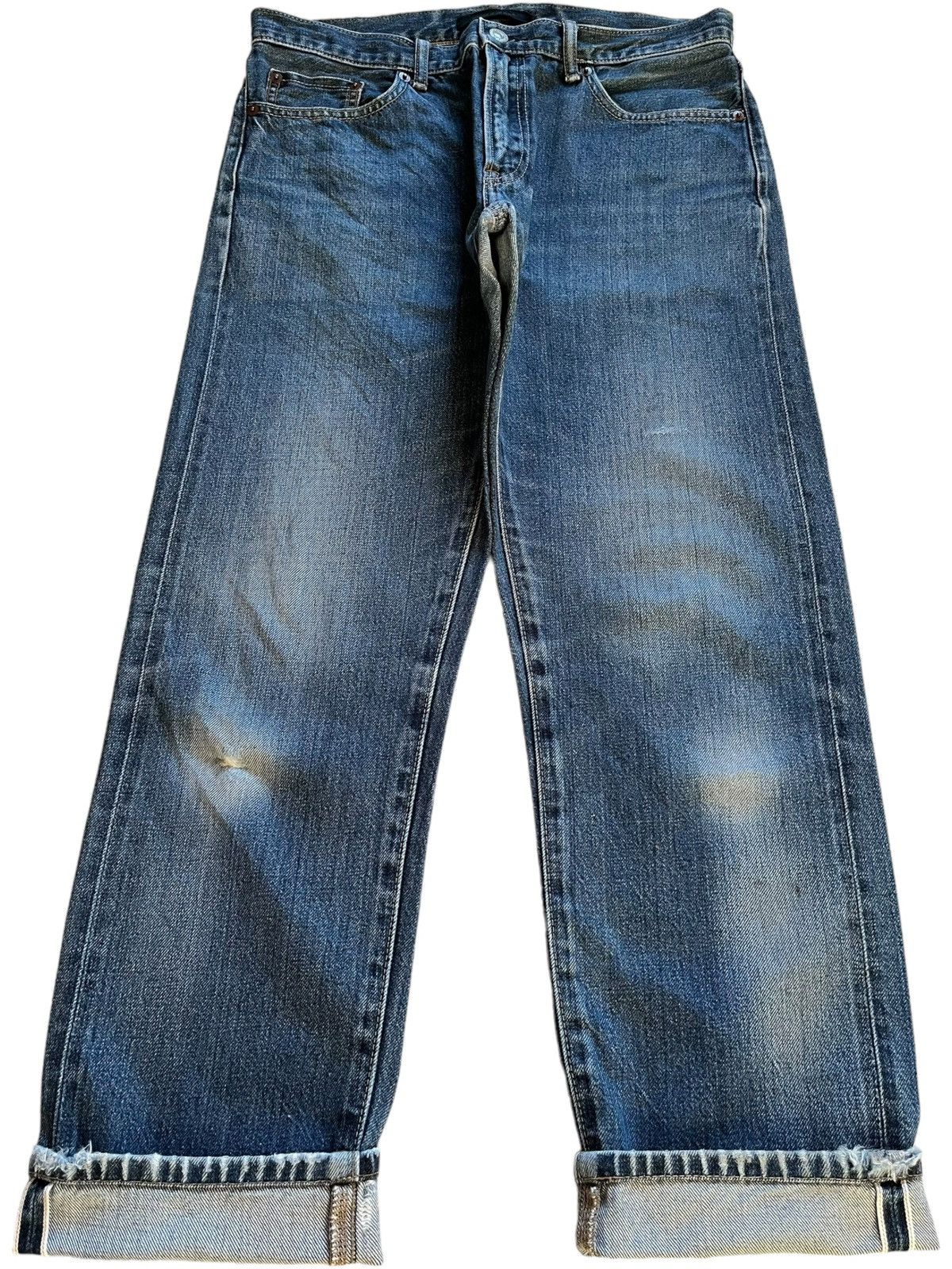 Vintage Japanese Uniqlo Selvedge Blue Denim Distressed Jeans