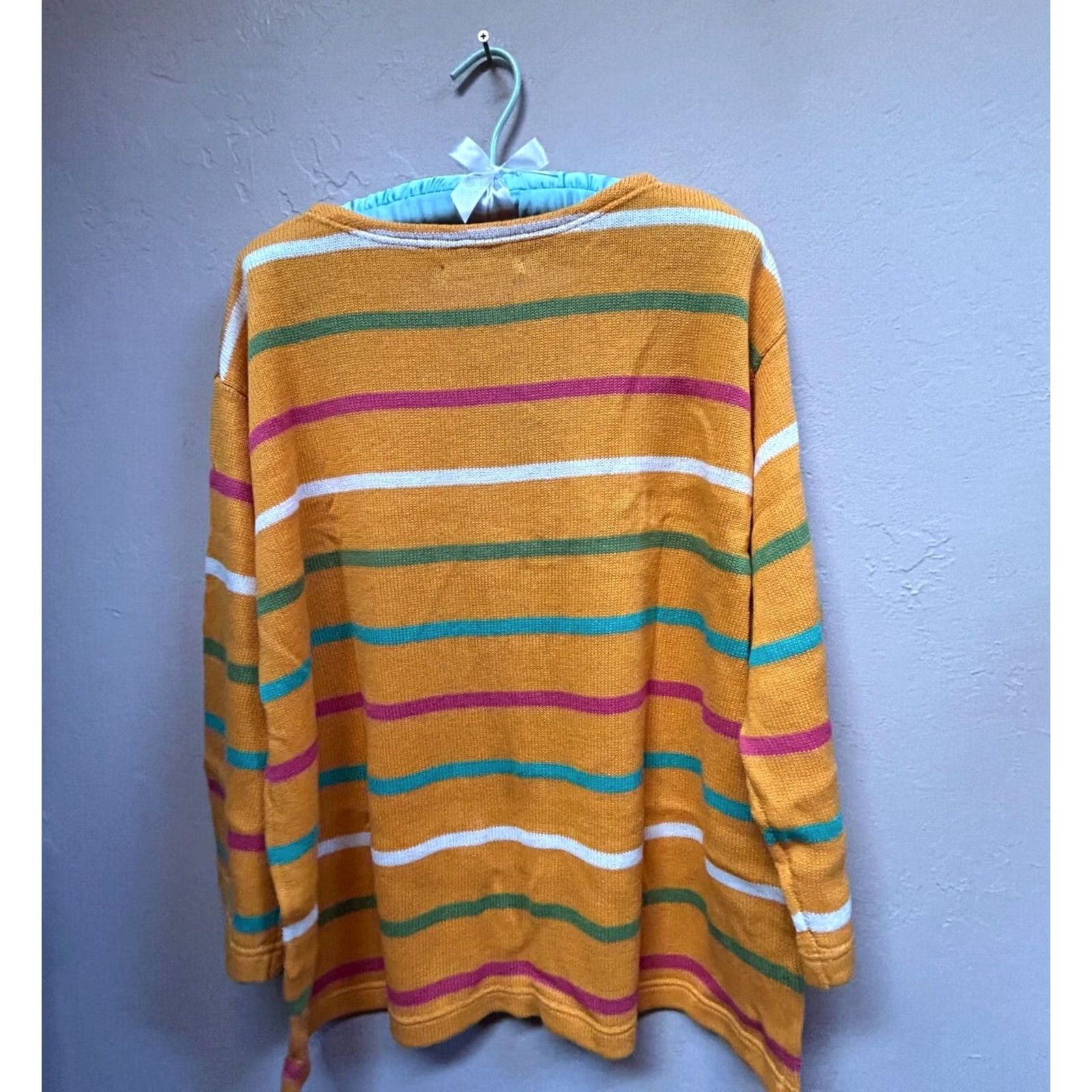 Vintage Gudrun Sjoden Women's 3/4 Sleeve Striped Pullover Knit Sweater Orange XL New Size XL / US 12-14 / IT 48-50 - 2 Thumbnail