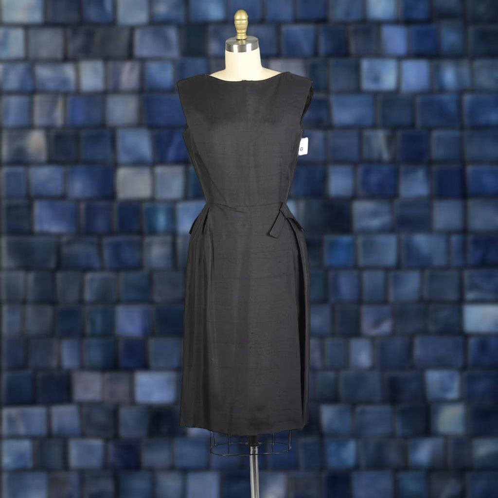 VINTAGE Richard Frontman 1950s Silk Wiggle Cocktail Little Black Dress XS