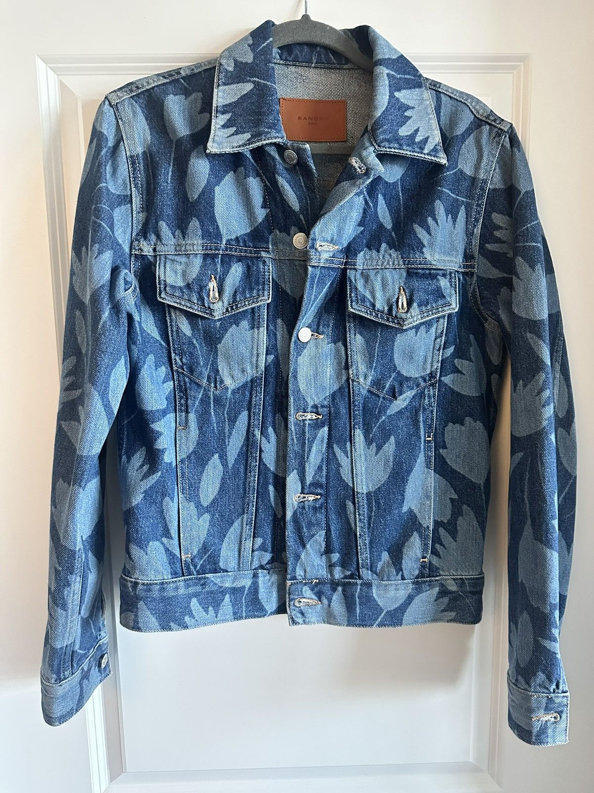 Flower Print Denim Jacket - Sandro Sz Small