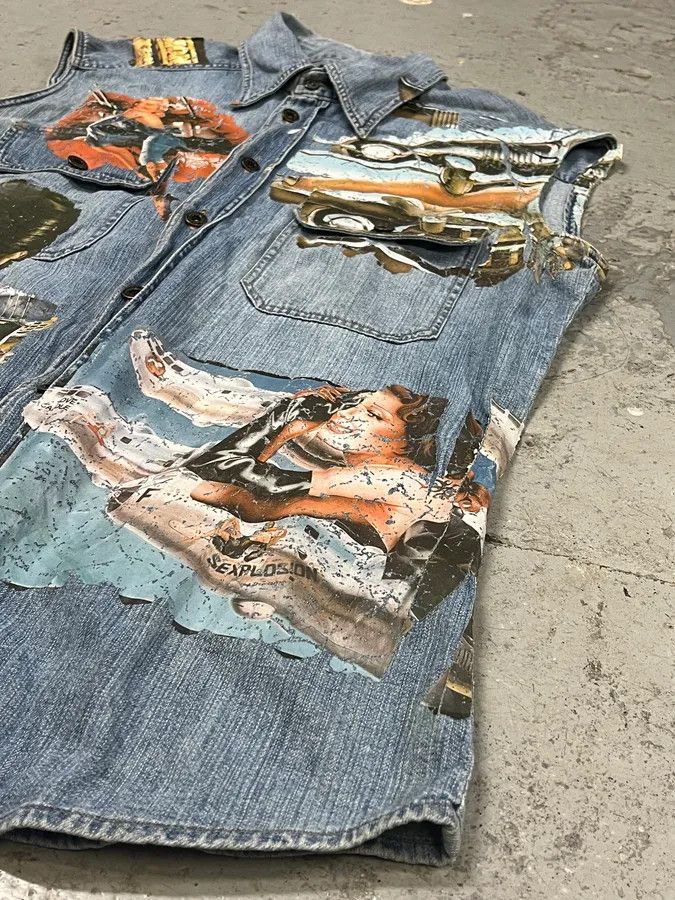 Designer × Dolce & Gabbana × Vintage AW2004 Dolce & Gabbana Blue Printed Sleeveless Denim Vest Size US M / EU 48-50 / 2 - 6 Thumbnail