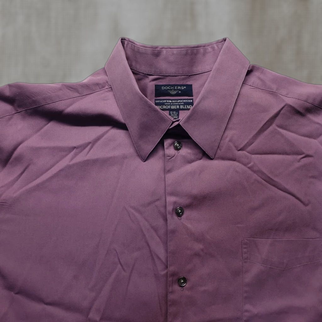 Dockers DOCKERS Shirt Men's 18.5 Purple Long Sleeve Button-Up Solid Microfiber Cotton Polyester 59.5 in Casual Classic Button-Down Mens Size US XXL / EU 58 / 5 - 1 Thumbnail