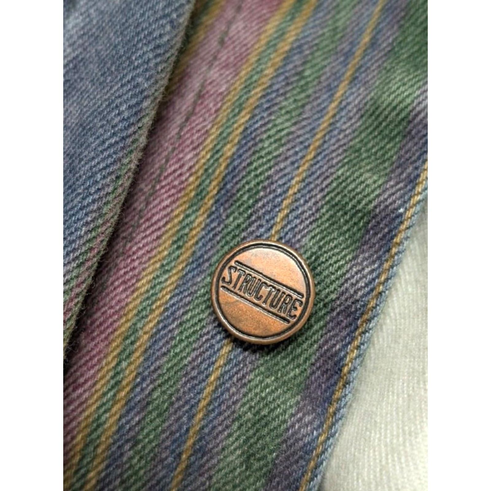 Denime VINTAGE Structure denim striped trucker jacket 1990s blue green Mens S denim jacket, striped, trucker, vintage, 1990s, Structure Mens S Size US 29 - 6 Thumbnail