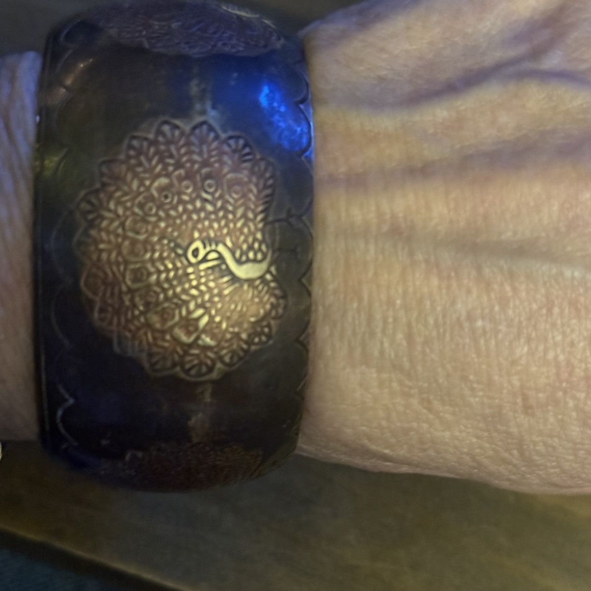 Vintage Vintage brass etched peacock wide bangle bracelet Size ONE SIZE - 2 Thumbnail