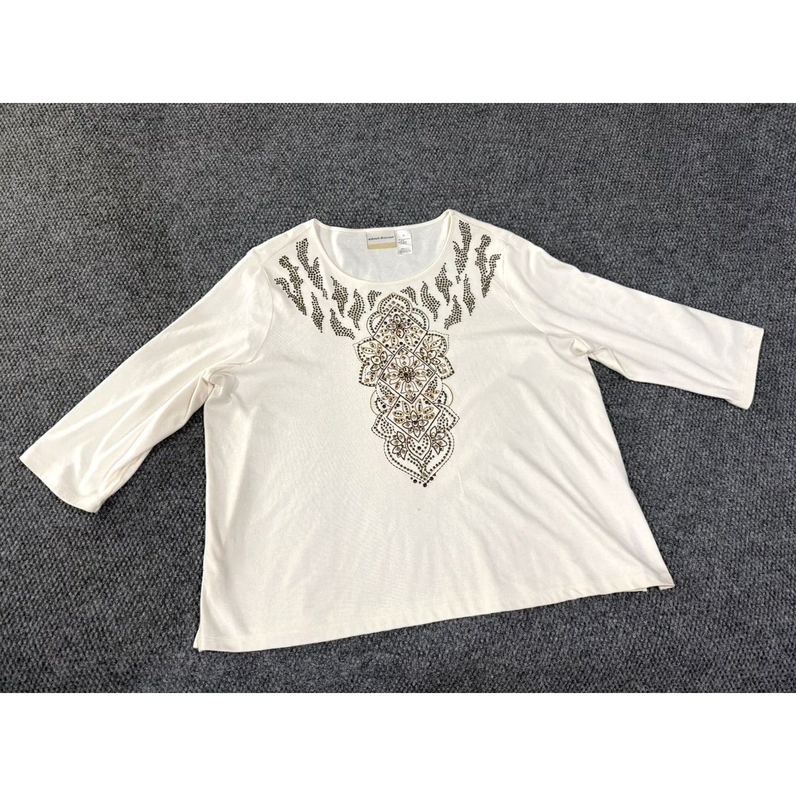 Vintage Alfred Dunner Blouse Womens 2X White Beaded Embroidered Knit Scoop Neck Pullover Casual Sleeve Size XXL / US 16-18 / IT 52-54 - 2 Thumbnail